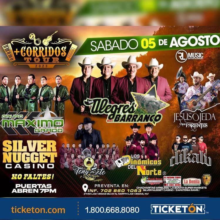 No te pierdas lo mejor de los eventos en Las Vegas en agosto con este Corrido Tour 2023