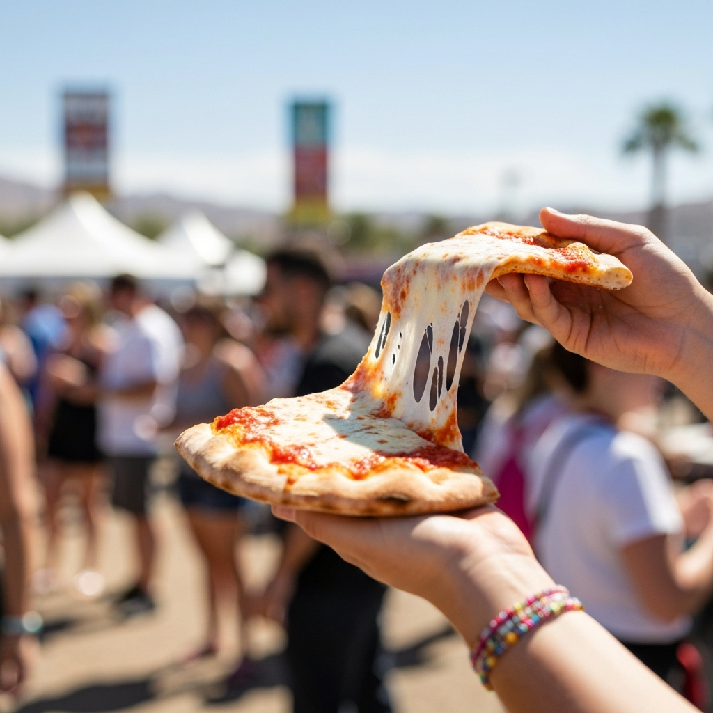 Hands holding a slice of pizza