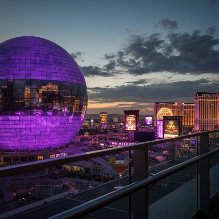 Ambiente nocturno sobre Las Vegas Sphere