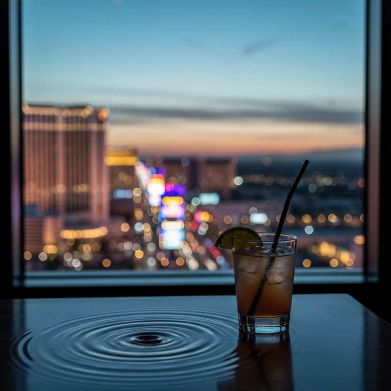 Atardecer en Las Vegas desde azotea, vista de la Strip