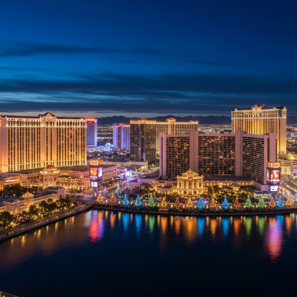 Panoramic view of the Strip lit up