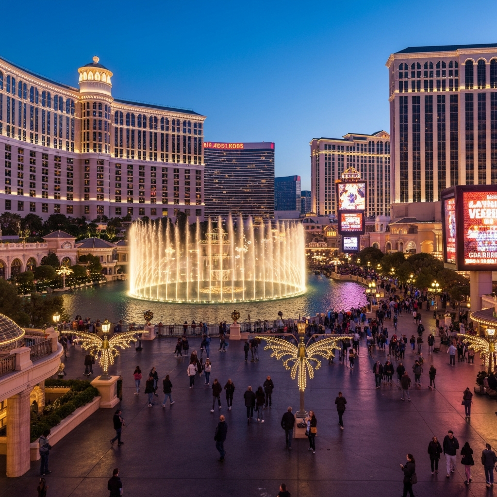 Panoramic view of Las Vegas at dusk
