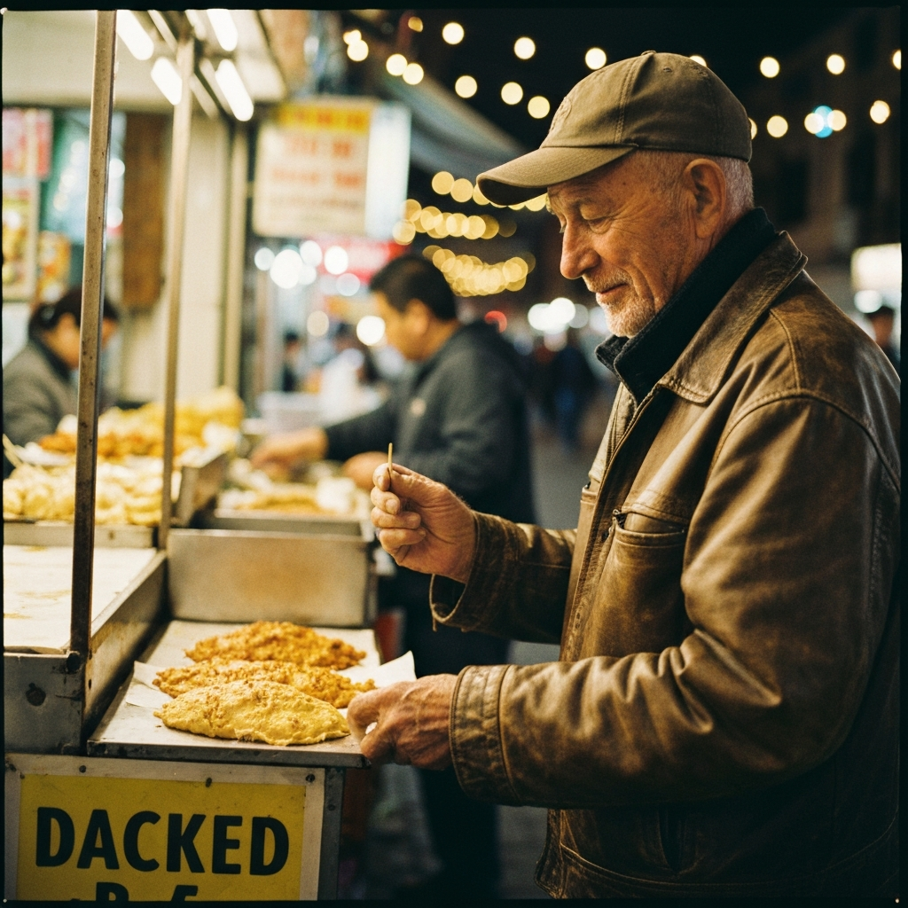 Person tasting food at a festival